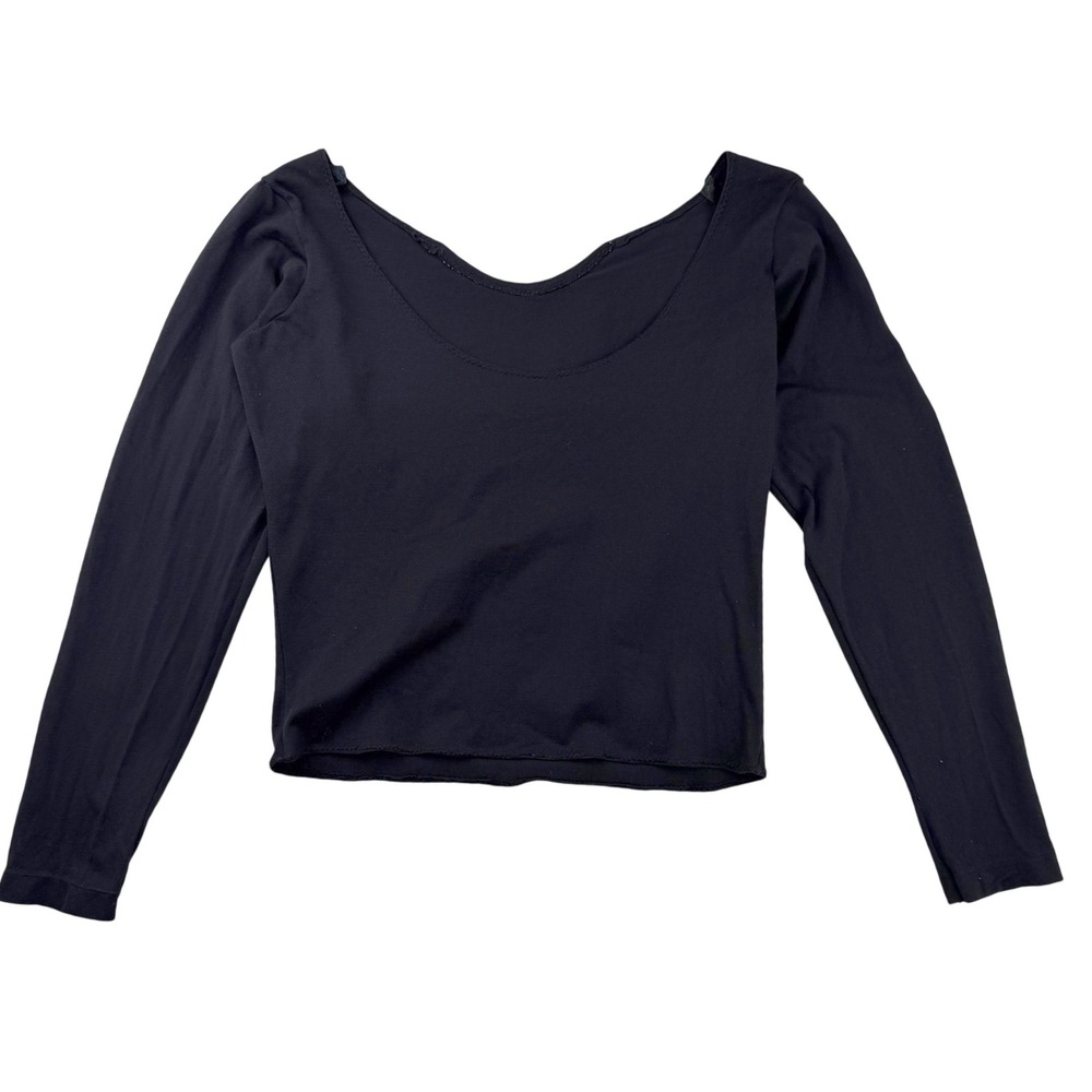 Handmade Black‎ Scoop Neck Nylon Crop Top Grunge Minimalist Y2K Slim Fit Small